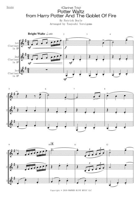 Clarinet Trio Potter Waltz From Harry Potter And The Goblet Of Fire Sheet Music