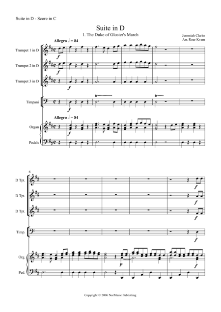 Clarke Suite In D Organ 3 Trumpets In D Timpani Sheet Music