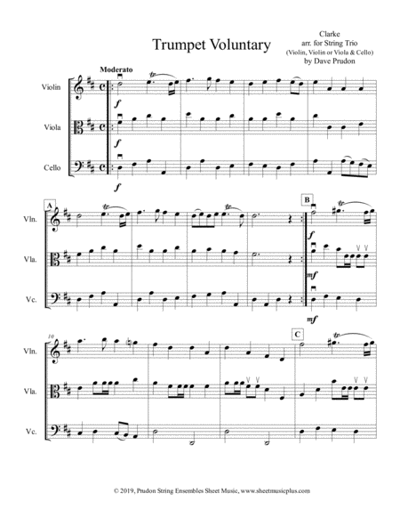 Clarke Trumpet Voluntary For String Trio Sheet Music