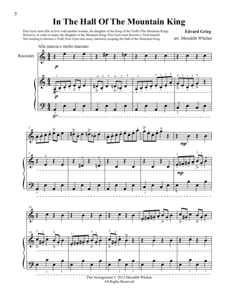 Classical Duets For Recorder Piano In The Hall Of The Mountain King Sheet Music