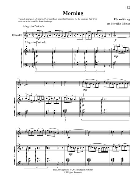 Classical Duets For Recorder Piano Morning Sheet Music