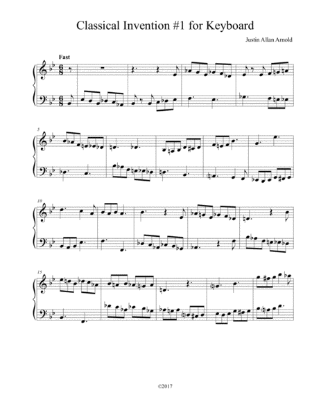 Free Sheet Music Classical Invention 1 For Solo Piano