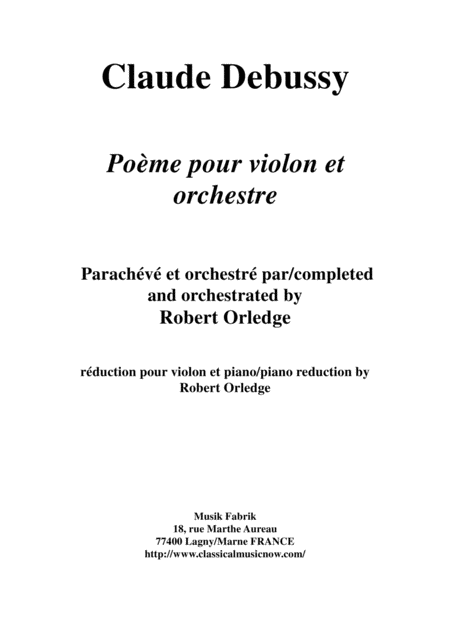 Claude Debussy Pome For Violin And Orchestra Piano Reduction Sheet Music