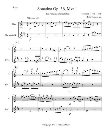 Free Sheet Music Clementi Duo For Flute And Clarinet