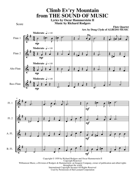 Climb Ev Ry Mountain From The Sound Of Music For Flute Quartet Sheet Music