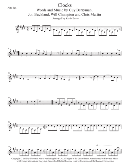 Clocks Alto Sax Sheet Music