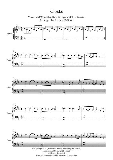 Clocks By Coldplay Easy Piano Sheet Music