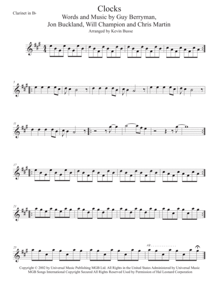 Clocks Clarinet Sheet Music