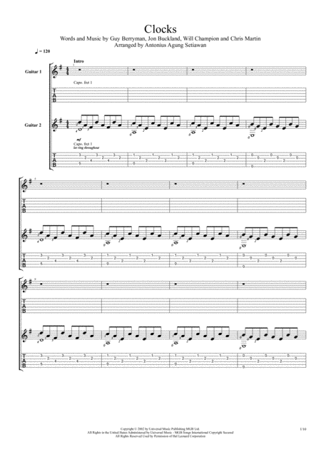 Clocks Duet Guitar Tablature Sheet Music