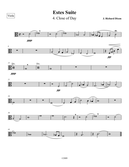 Close Of Day From Estes Suite Viola Sheet Music