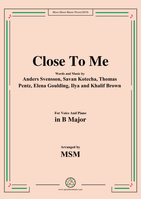 Close To Me In B Major For Voice And Piano Sheet Music