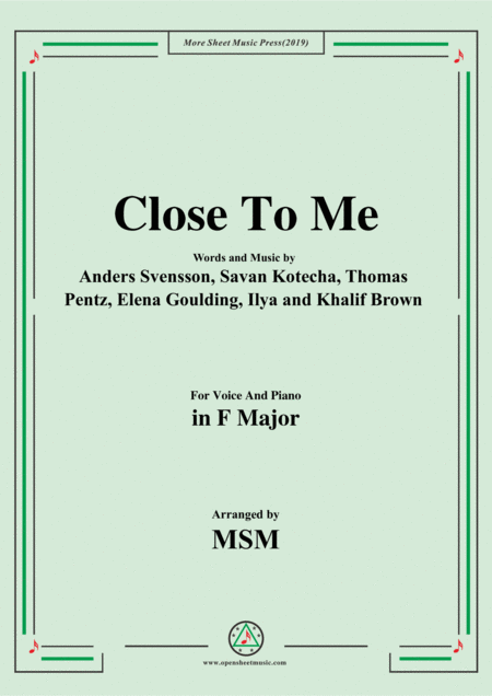 Close To Me In F Major For Voice And Piano Sheet Music