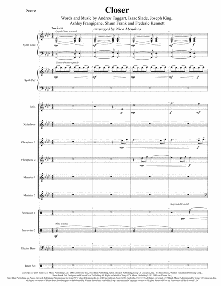 Free Sheet Music Closer Arranged For Percussion Ensemble