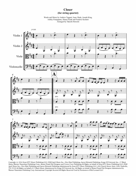 Closer String Quartet Sheet Music