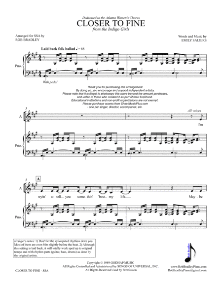 Free Sheet Music Closer To Fine Ssa