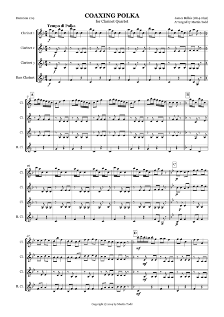 Coaxing Polka For Clarinet Quartet Sheet Music