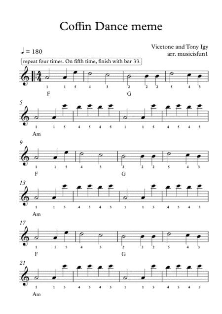 Coffin Dance Meme Beginner Piano With Chord Symbols Slow Version Sheet Music