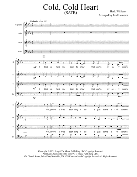 Cold Cold Heart Satb Only Sheet Music