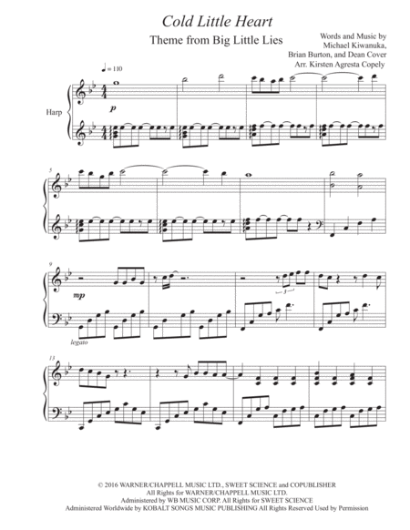 Cold Little Heart Solo Harp Arrangement Sheet Music