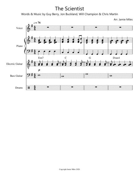 Coldplay The Scientist Arrangement For Pop Rock Band Sheet Music