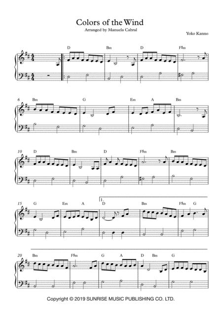 Free Sheet Music Colors Of The Wind Easy Piano