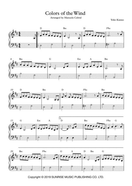 Colors Of The Wind Easy Piano Sheet Music