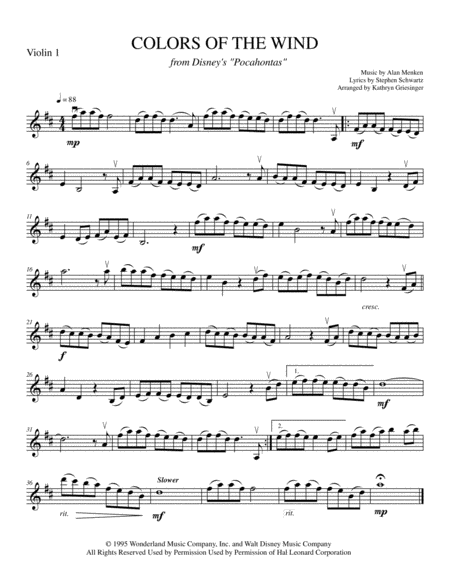 Free Sheet Music Colors Of The Wind String Quartet