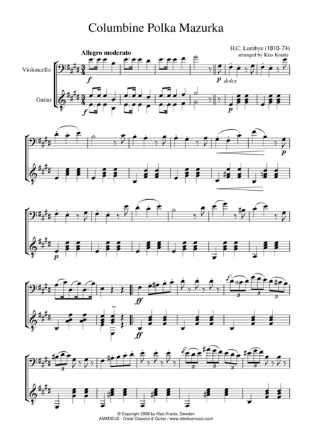 Columbine Polka Mazurka For Cello And Guitar Sheet Music