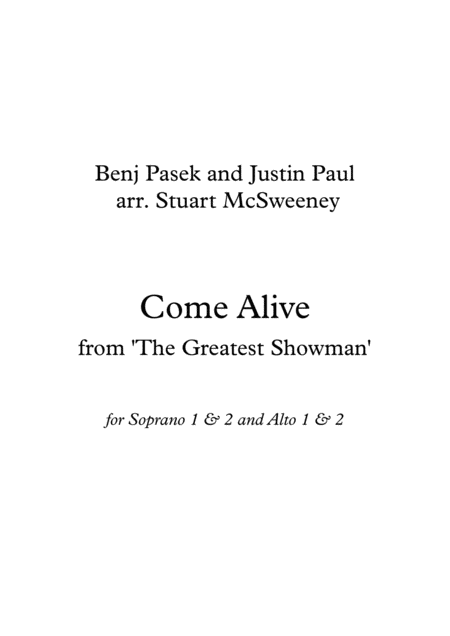 Come Alive The Greatest Showman Ssaa Sheet Music