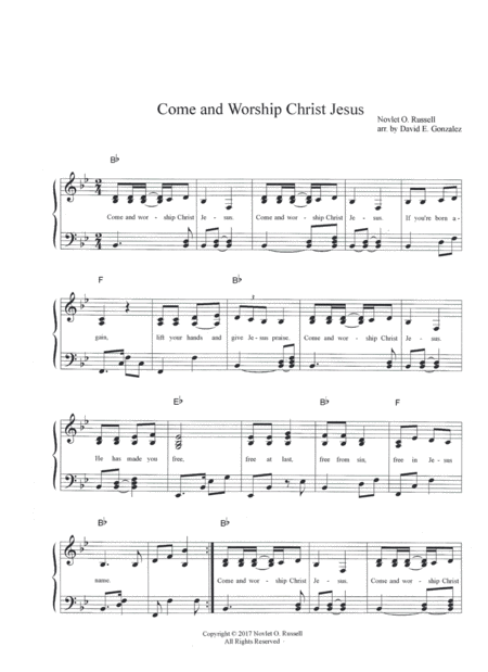 Free Sheet Music Come And Worship Christ Jesus
