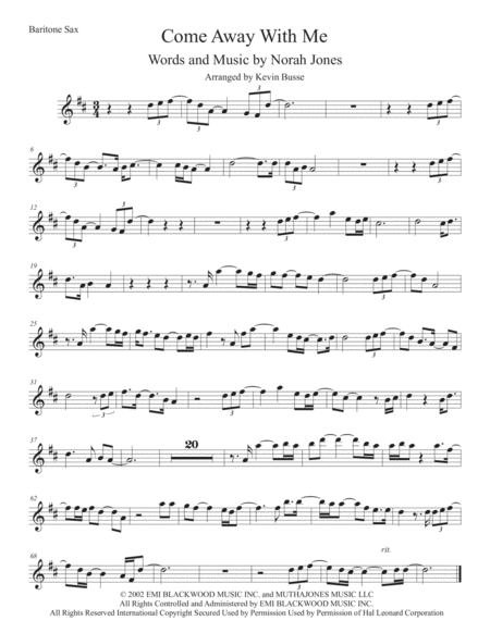 Free Sheet Music Come Away With Me Bari Sax