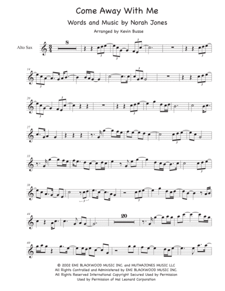 Free Sheet Music Come Away With Me Easy Key Of C Alto Sax