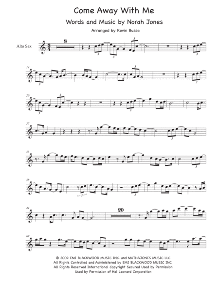 Come Away With Me Easy Key Of C Alto Sax Sheet Music