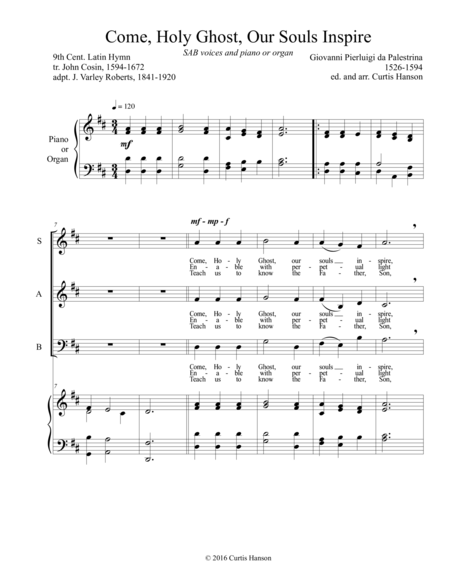 Free Sheet Music Come Holy Ghost Our Souls Inspire Sab