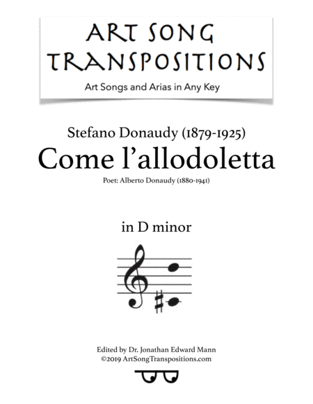 Free Sheet Music Come L Allodoletta Transposed To D Minor