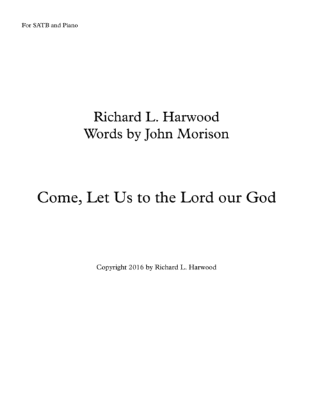 Come Let Us To The Lord Our God Sheet Music