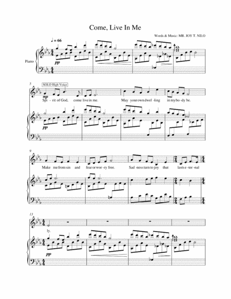 Come Live In Me Sheet Music