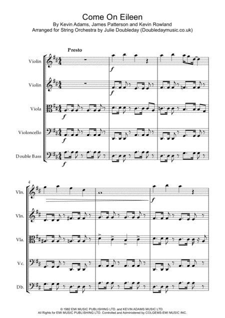Come On Eileen For String Orchestra Score And Parts Sheet Music