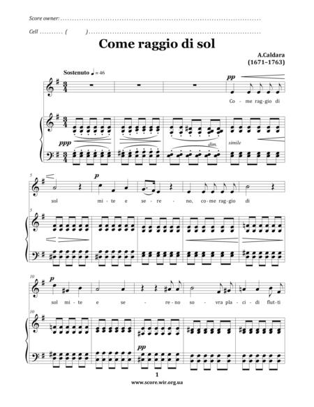 Come Raggio Di Sol Sheet Music