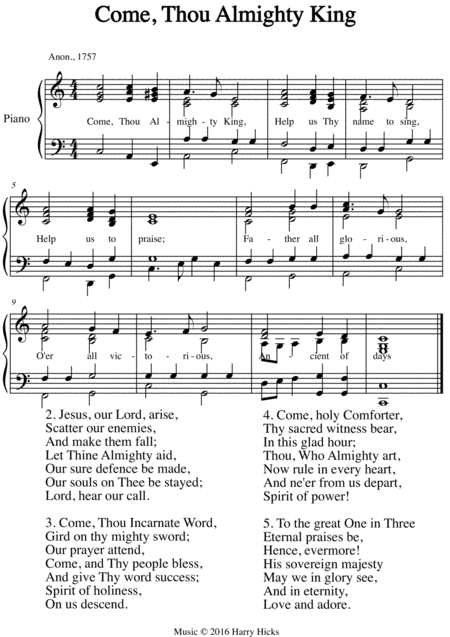 Come Thou Almighty King A New Tune To A Wonderful Old Hymn Sheet Music