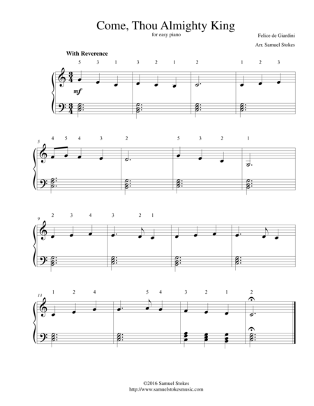 Free Sheet Music Come Thou Almighty King For Easy Piano