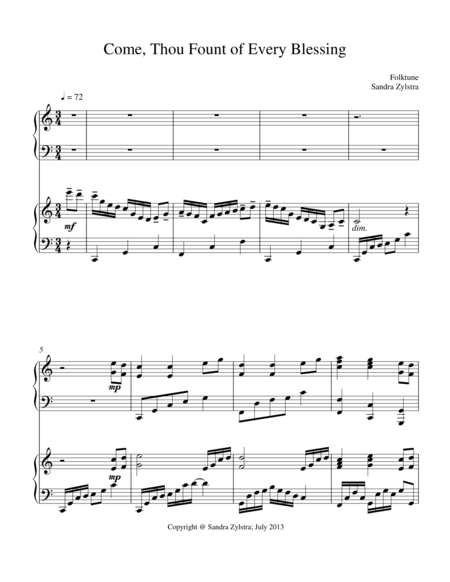 Free Sheet Music Come Thou Fount Of Every Blessing 2 Piano Duet