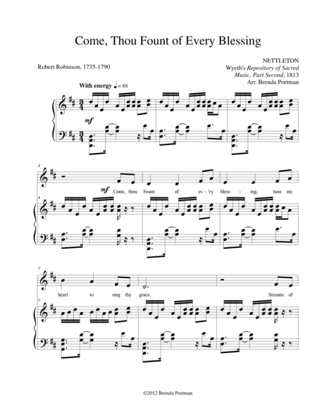 Free Sheet Music Come Thou Fount Of Every Blessing Nettleton Low Voice Arr Brenda Portman