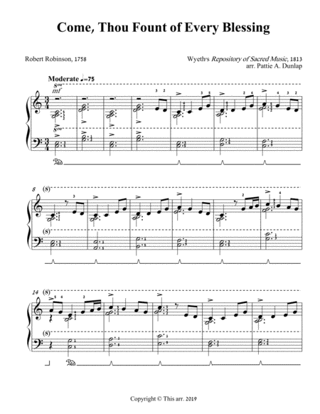 Come Thou Fount Of Every Blessing Piano Solo In Cm Sheet Music