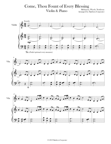 Free Sheet Music Come Thou Fount Of Every Blessing Piano Violin