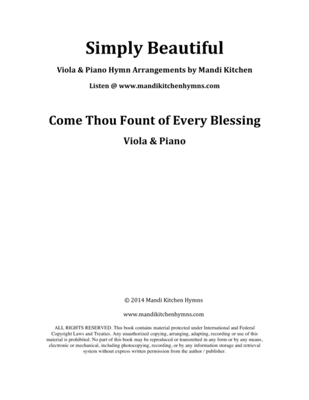 Come Thou Fount Of Every Blessing Viola Piano Duet Sheet Music