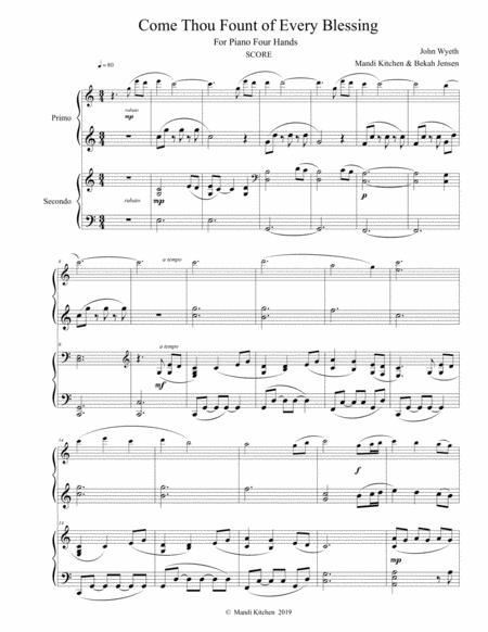 Come Thou Fount Piano Duet Sheet Music