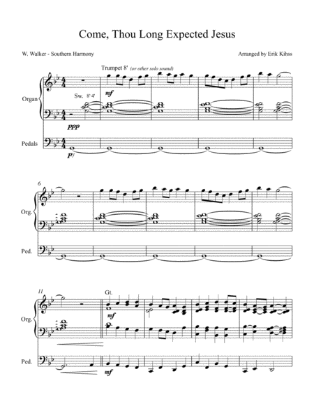 Come Thou Long Expected Jesus An Advent Organ Arrangement Sheet Music