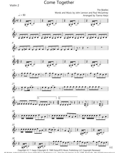 Free Sheet Music Come Together String Trio 2 Violins And Cello