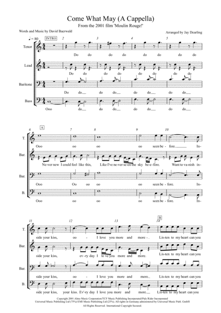 Free Sheet Music Come What May A Cappella